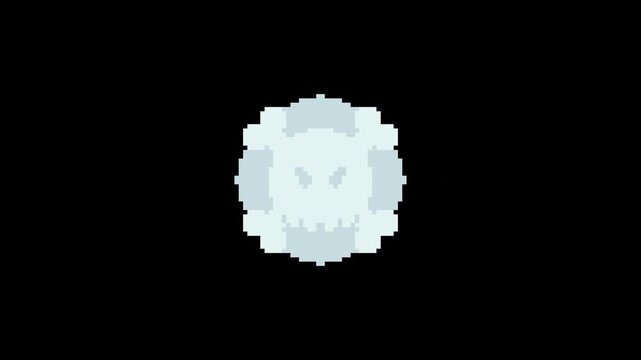 skull smoke effect in pixel art style with black background