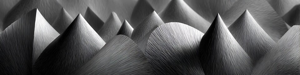 Pale silver cones with brushed matte finish and soft diffused reflections