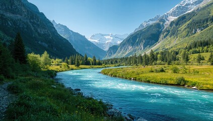 Mountain stream flowing through rugged landscape, emphasizing natural erosion processes, Earth Day