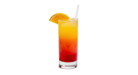 Layered Rainbow Cocktail in Multicolored Glass with Citrus Garnish and Straw