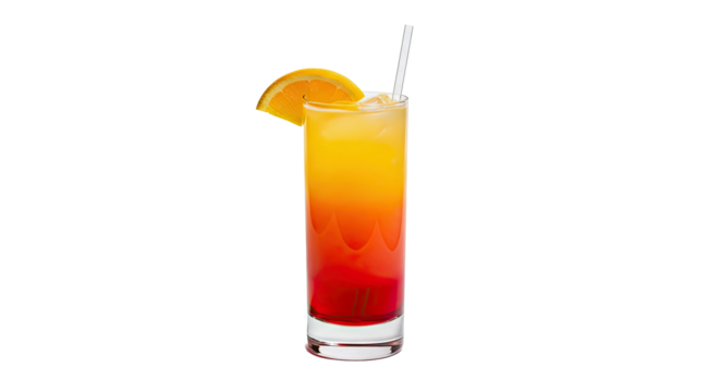 Layered Rainbow Cocktail in Multicolored Glass with Citrus Garnish and Straw