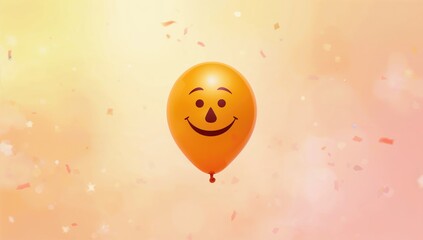 Funny Halloween orange balloon on color background, party decoration raising safety awareness during festive celebrations