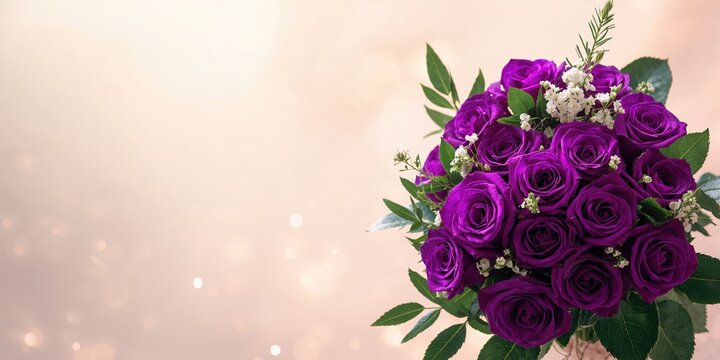 Purple rose bouquet used for floral decoration at celebrations, emphasizing gift-giving occasions like Women's Day and birthdays