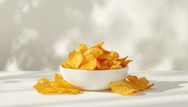 Potato chips piled in a bowl, snack food presentation for casual gatherings