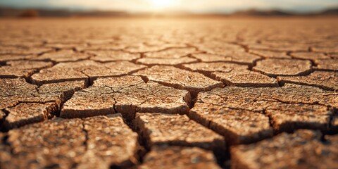Obraz premium Natural cracked dry soil texture, highlighting environmental drought impacts for climate change awareness