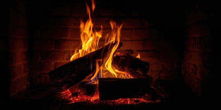 Campfire flames outdoors with burning wood for warmth and cooking, emphasizing safety during outdoor activities - Powered by Adobe