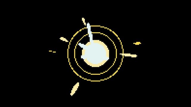 golden ray pulse effect in pixel art style with black background