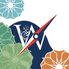 Islamic logo with compass needle and geometric design elements for branding and identity.