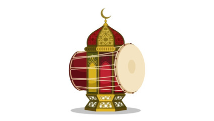 Islamic lantern with drum for ramadan celebration, eid mubarak, eid al fitr concept.