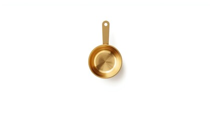 Golden measuring cup on white background, used for precise ingredient measurement in baking and cooking processes