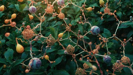 Plants arranged as a backdrop with biochemical structures displayed, suitable for educational presentations