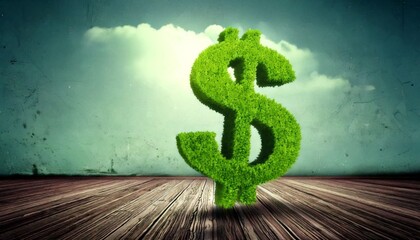 Green Dollar Sign on Wooden Surface.