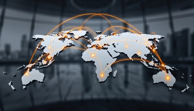 Global Network Connections World Map Digital Technology Concept. - Powered by Adobe