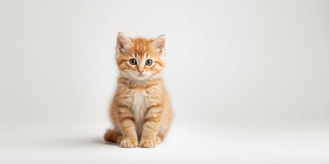 Obraz premium Small orange striped cat with adorable eyes, emphasizing natural fur pattern for pet care use