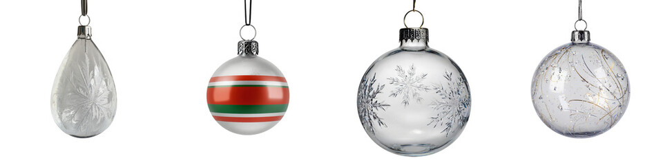 Set of shiny festive Christmas ornaments with vibrant holiday glow transparent background