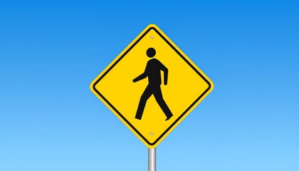 Pedestrian Crossing Sign Against Blue Sky.