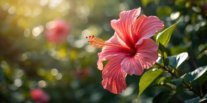 Close-up of a Hibiscus rosa-sinensis flower emphasizing pollination process, highlighting natural plant reproduction, Earth Day