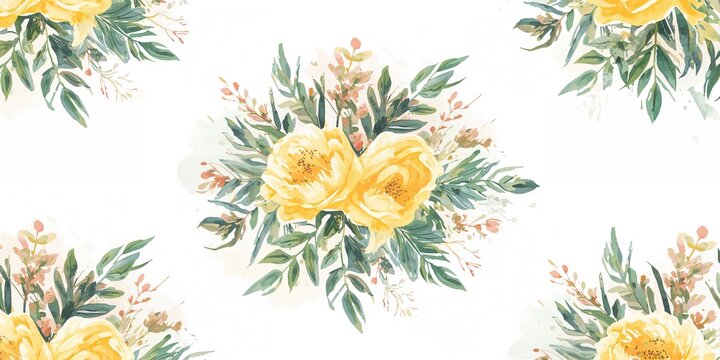 Yellow flower watercolor art background with floral line art, suitable for wallpaper, wall art, or fabric design, Earth Day - Powered by Adobe