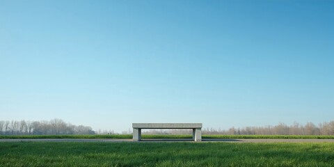 Obraz premium Concrete bench positioned outdoors against a clear sky, suitable as a background for urban design projects