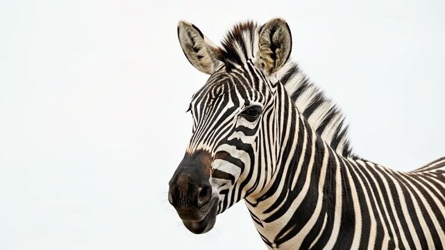 Close-up of a zebra with striking black and white stripes.