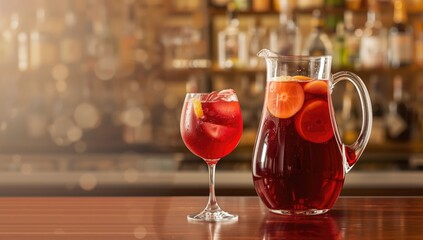 Glass of sangria as a summer cocktail served in a bar, emphasizing refreshment and socializing
