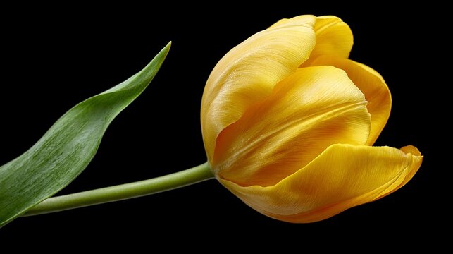 Vibrant yellow tulip blossom against a black background brings a touch of springtime elegance and natural beauty to your designs