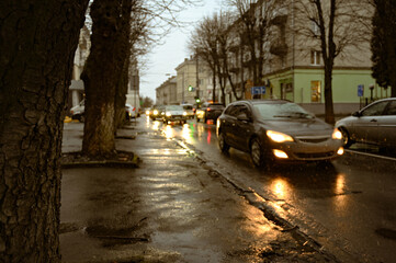 city ​​street urban landscape rain autumn