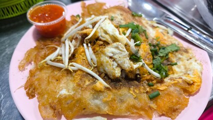 Crispy Thai Oyster Omelette with Chili Sauce