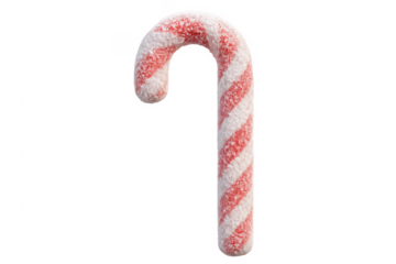 Candy cane with sugar texture isolated on transparent background