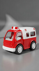 Red and White Toy Ambulance Car on Gray Surface.