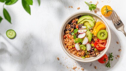 Bowl of nutritious cereals and protein sources, emphasizing fiber-rich meal, World Nutrition Day