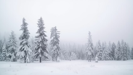 Snowy White Forest in winter, emphasizing seasonal change and snow accumulation, winter solstice