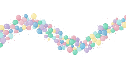 Pastel balloons and confetti on transparent background celebration decor