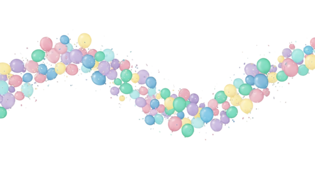 Pastel balloons and confetti on transparent background celebration decor