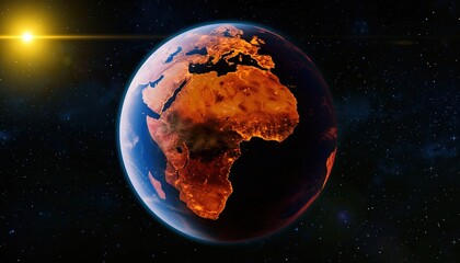 Vibrant Earth Globe Illuminated by Bright Sun in Outer Space.