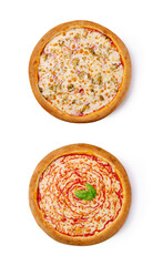 Delicious pizzas featuring unique toppings in a clean setting
