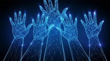 Futuristic digital hands reaching up with networking connection, and technology background. - Powered by Adobe