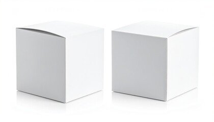 Two blank white cube boxes on white.