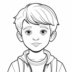 Obraz premium Boy outline drawing black and white illustration for coloring pages and educational resources vector art