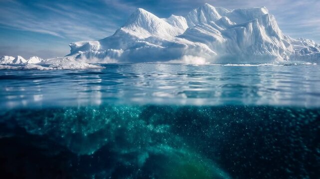 Majestic iceberg floats in cold arctic water with dramatic sky and deep blue sea conveying climate change fragility powerful nature and remote polar wilderness