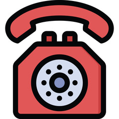 Retro Red Rotary Telephone With Black Cord And Black Dial Pad On Transparent Background