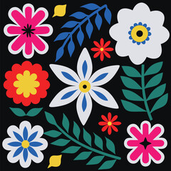 Floral pattern vector isolated on dark background for fashion textile ornament print
