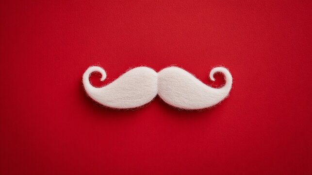 A whimsical and playful white mustache on a vibrant red background, ideal for festive celebrations or costume themes. Its unique style brings a charming touch to any project.