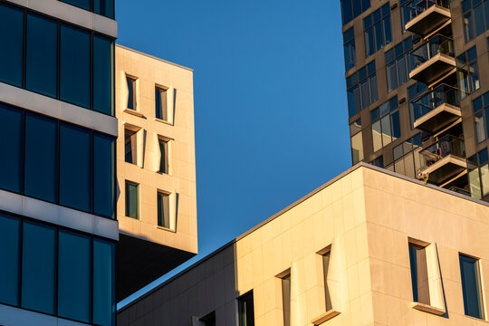 Architecture geometry skyline oslo barcode cityscape structures minimalism corporate district clean facade highlighting structural purity within Oslo&rsquo;s contemporary commercial skyline