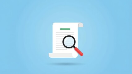 A stylized document with text and a green line being examined by a magnifying glass on light blue