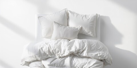 Obraz premium White pillows and sheet on a bed with bedspread as a neutral background for interior design, layout, and decor planning