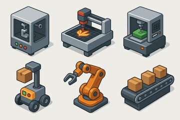 Set of isometric robotics and manufacturing machines for industrial automation