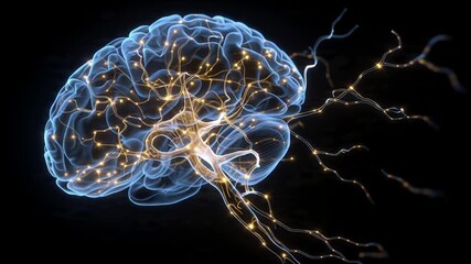 Digital rendering of a human brain with neural network connections - Powered by Adobe