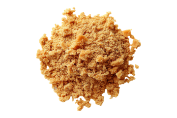 Pure Brown Jaggery Sugar Crystals Heap Isolated on a Transparent Background