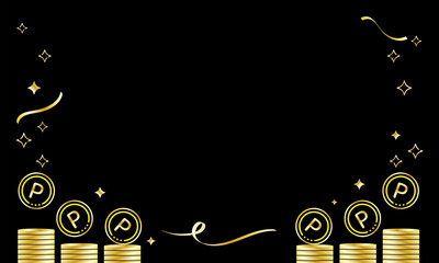 Black Friday illustration with piles of point coins 黒背景にポイントコインが積まれた背景イラスト　ブラックフライデー